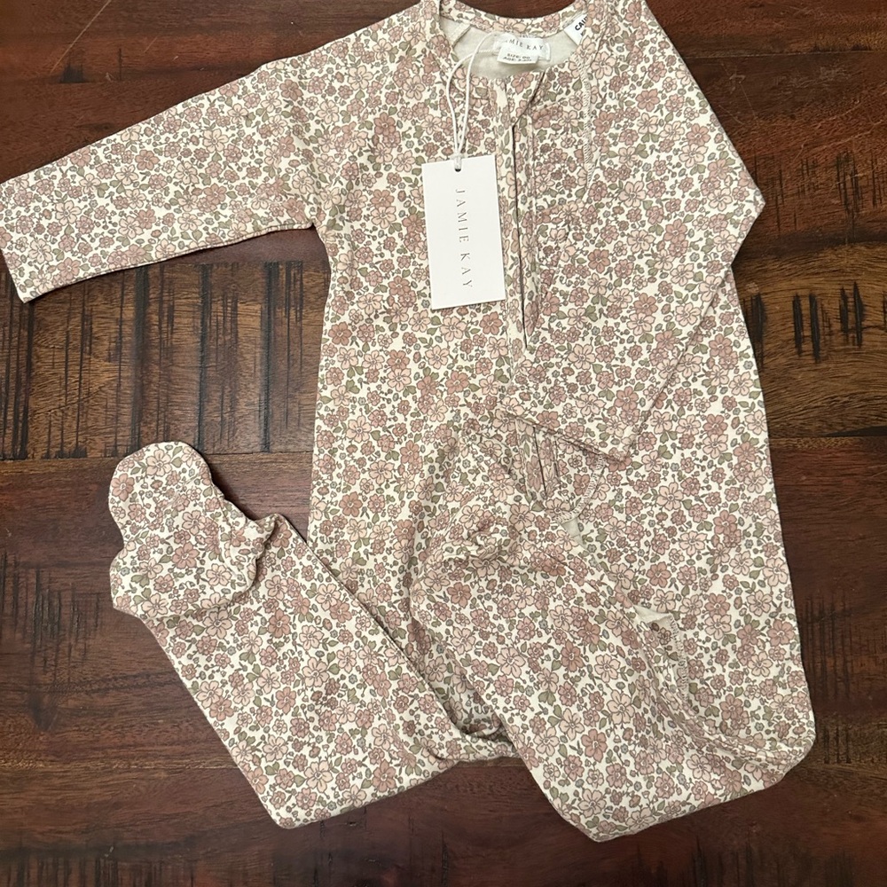 Organic Cotton Melanie Zip Onepiece - Chloe Floral Tofu